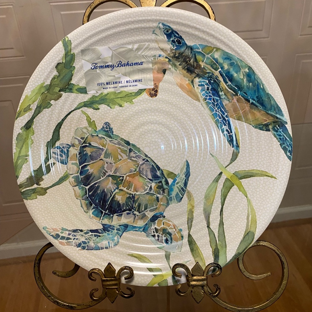 Tommy Bahama Melamine Sea Large 11” Ser of Dinner plates Indoor Outdoor New